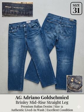 AG Adriano Goldschmied Brinley Mid-Rise Straight Leg Jeans - Sz 31